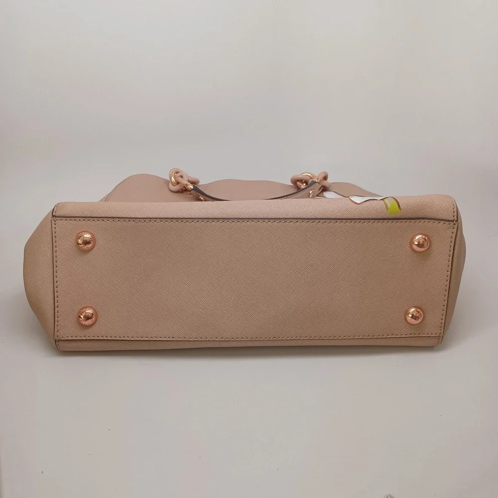 Michael Kors Cynthia Tote Neutral Tan Saffiano Leather Hand Painted Floral Bag